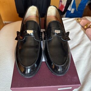 Christian Louboutin Black Leather Loafers Slip-Ons size 45 patent leather